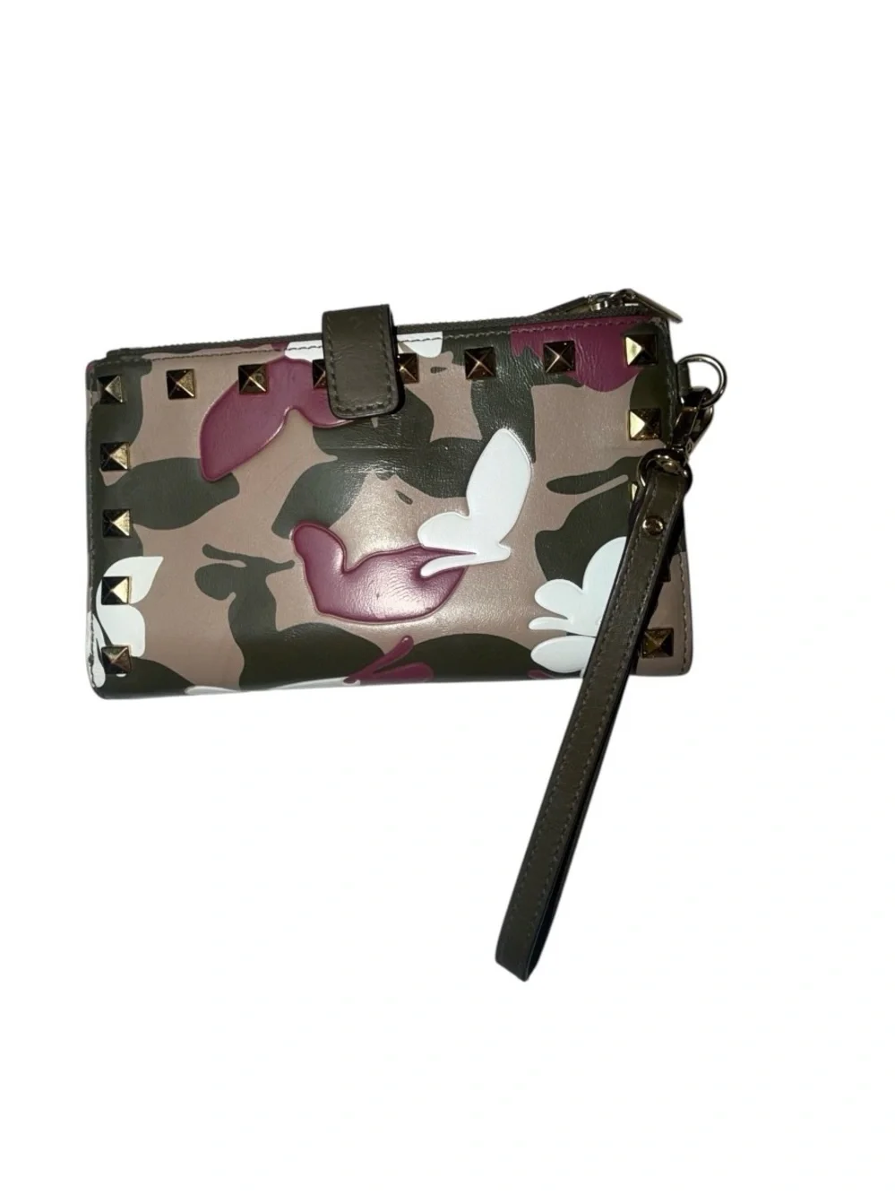 Michael Kors Camouflage Butterfly Studded Wristlet in Pink, White & Brown